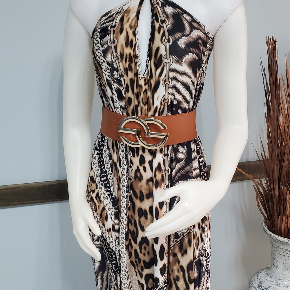 Animal print maxi dress with side pockets